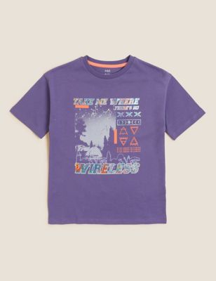 Pure Cotton Wireless Print T-Shirt (6-16 Yrs) Image 2 of 4