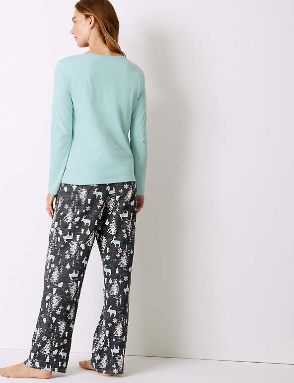 Marks & Spencer Women Clothing Loungewear Pajamas Pure Cotton Woodland Print Pyjama Set 