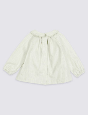 Pure Cotton Woven Frill Collar Top Image 2 of 3