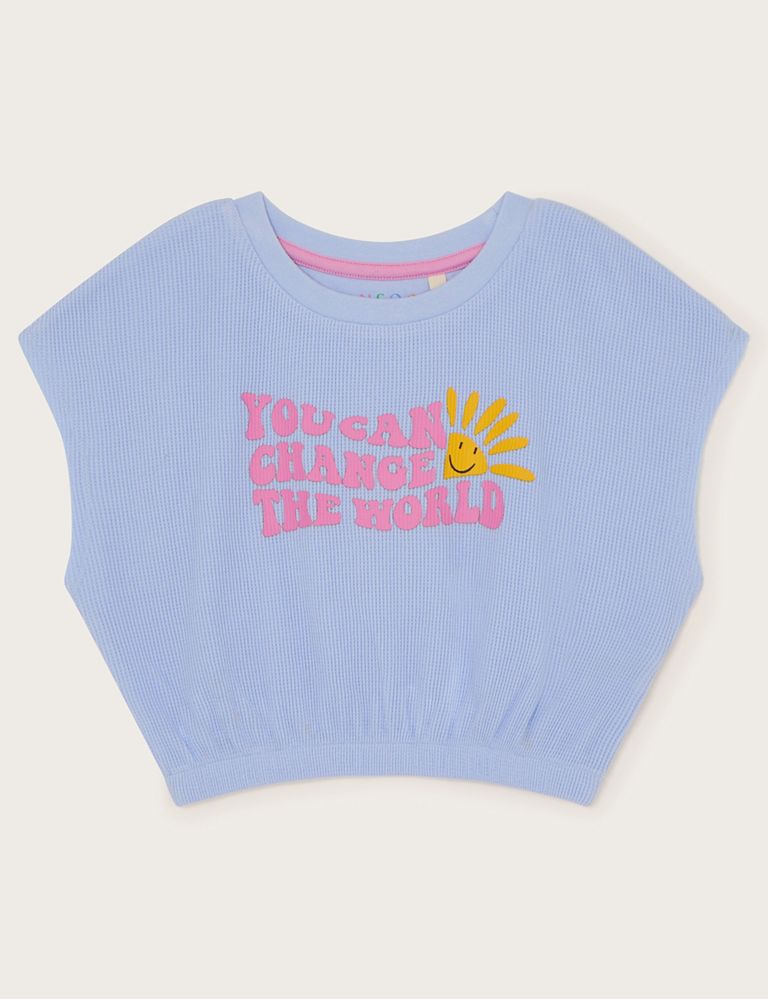 Pure Cotton You Can Change The World Slogan Top (3-13 yrs) 1 of 3