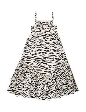 Pure Cotton Zebra Print Girls Dress (5-14 Years) Image 2 of 4