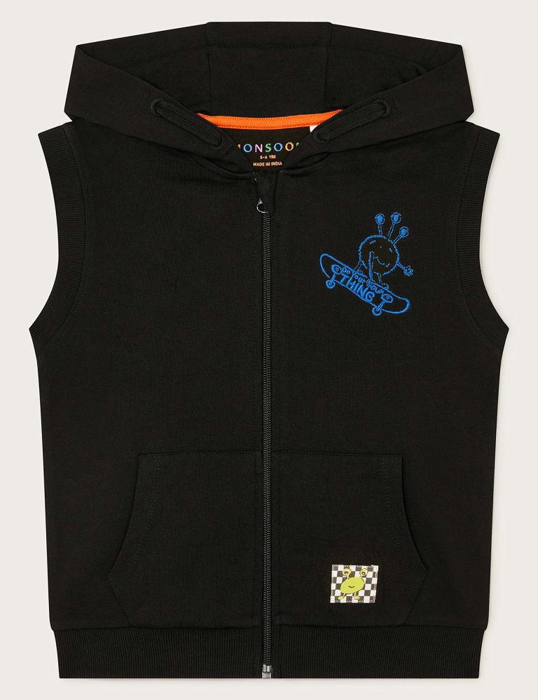 Pure Cotton Zip Sleeveless Hoodie (3-13 Yrs) 1 of 3