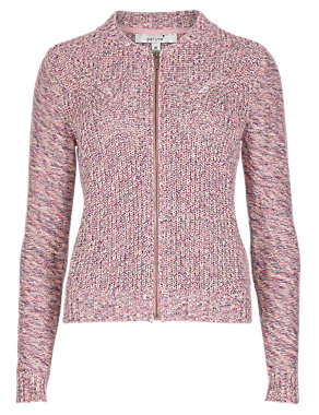 Pure Cotton Zip Through Bomber Style Cardigan Image 2 of 5