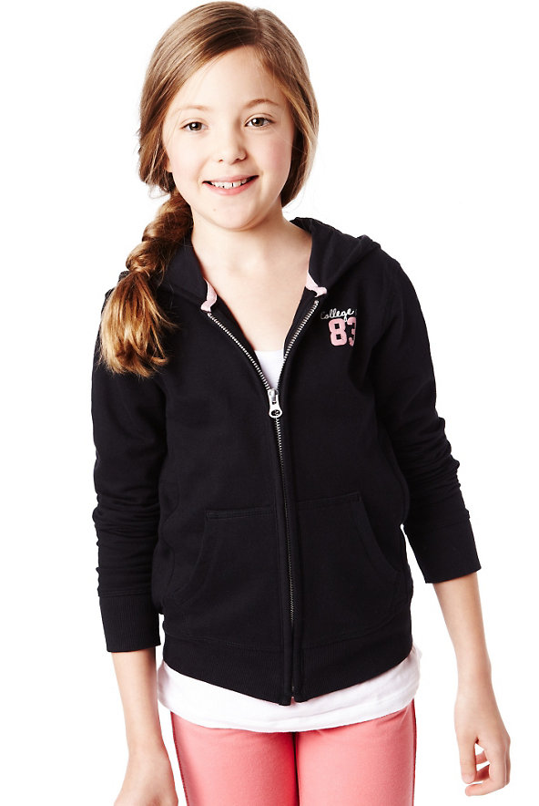 Pure Cotton Zip Through Hooded Sweat Top (5-14 Years) Image 1 of 1