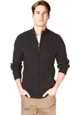 Pure Cotton Zip Through Ribbed Cardigan Image 1 of 1
