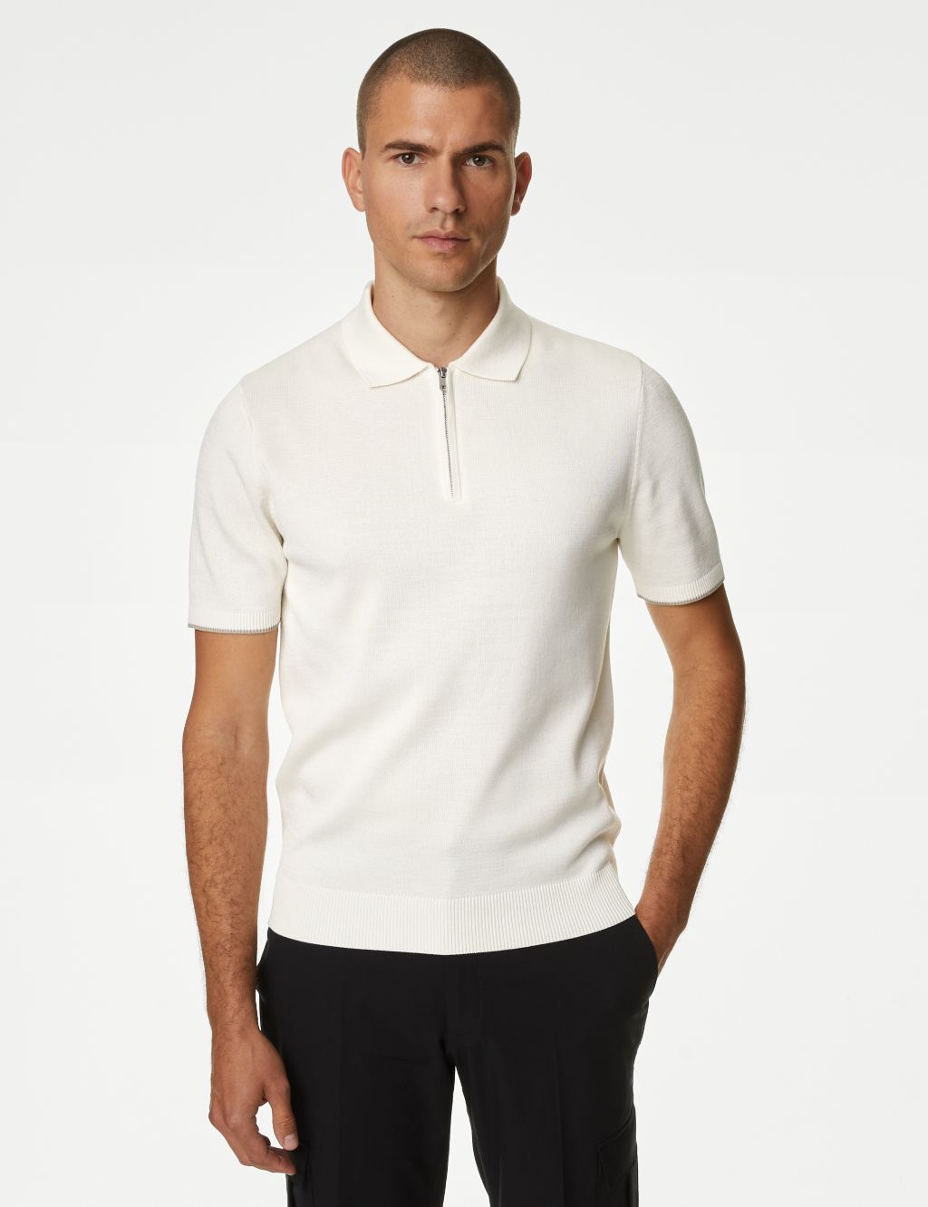 Pure Cotton Zip Up Knitted Polo Shirt 8 of 10