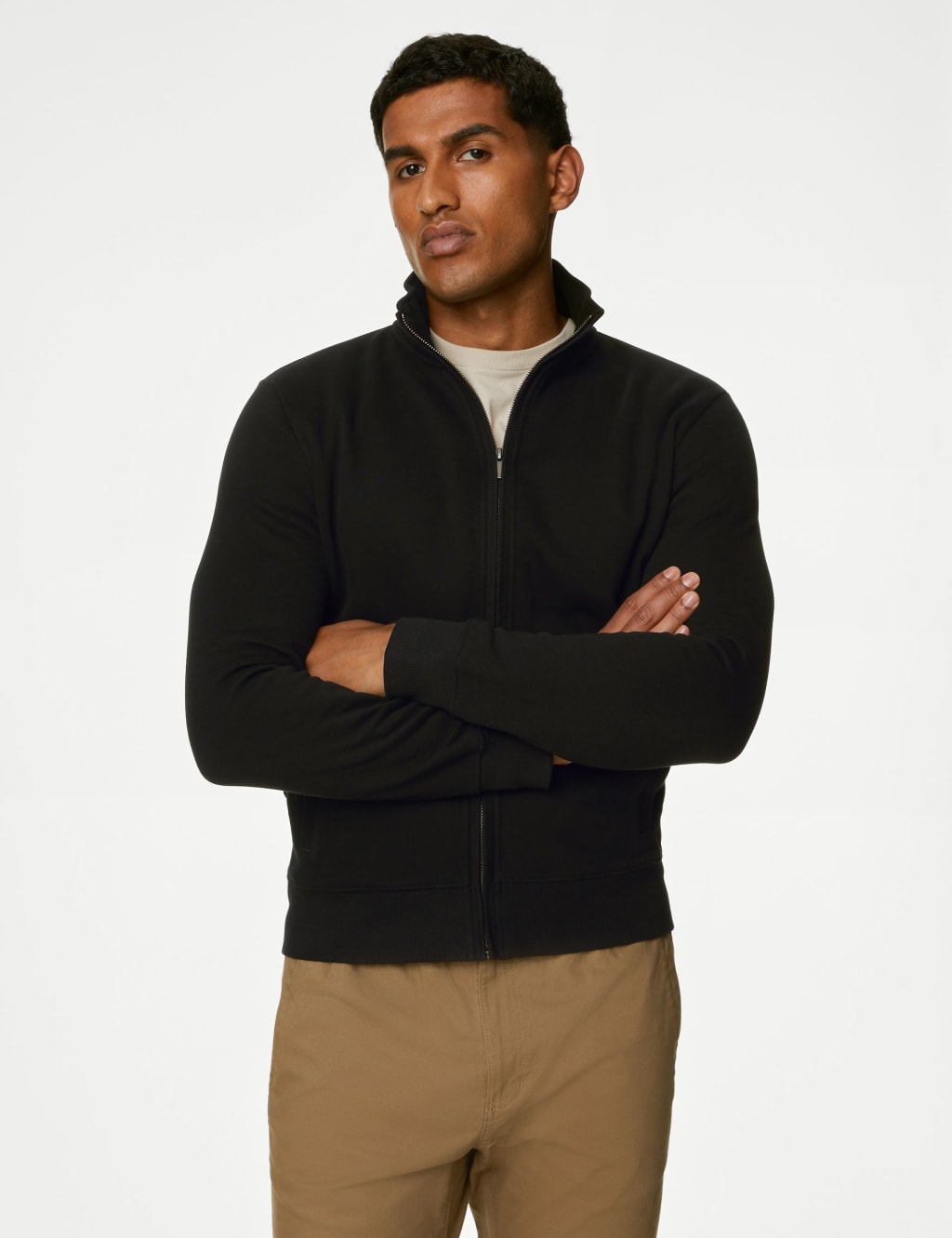 Cotton zip up sweater clearance