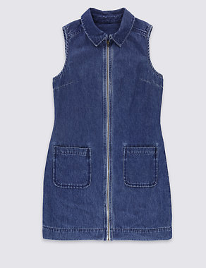 Pure Cotton with Denim Dress with StayNEW™ (3-14 Years) Image 2 of 3