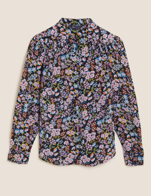 Pure CottonFloral Long Sleeve Blouse Image 2 of 5