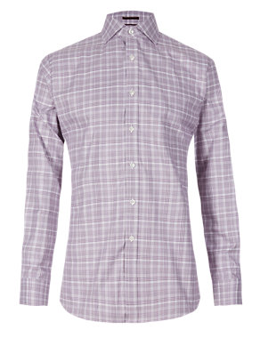 Pure Egyptian Cotton Slim Fit Prince of Wales Checked Shirt Image 2 of 7