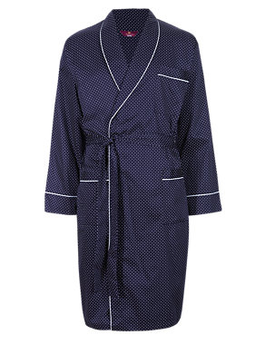 Pure Egyptian Cotton Spotted Dressing Gown Image 2 of 5
