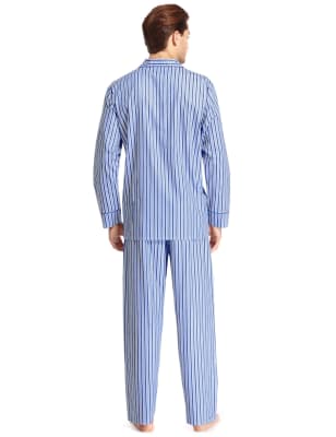 Ladies Egyptian Cotton Pyjamas, Blue & White Stripe