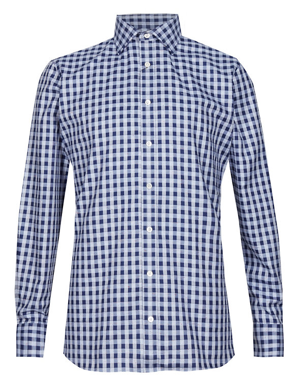 Pure Egyptian Cotton Tailored Fit Checked Shirt Image 1 of 2