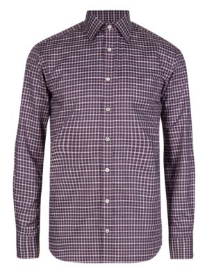 Pure Egyptian Cotton Tailored Fit Marl Checked Shirt Image 2 of 5