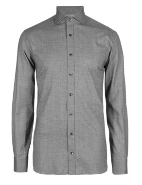 Pure Egyptian Cotton Tailored Fit Marl Herringbone Shirt Image 2 of 5