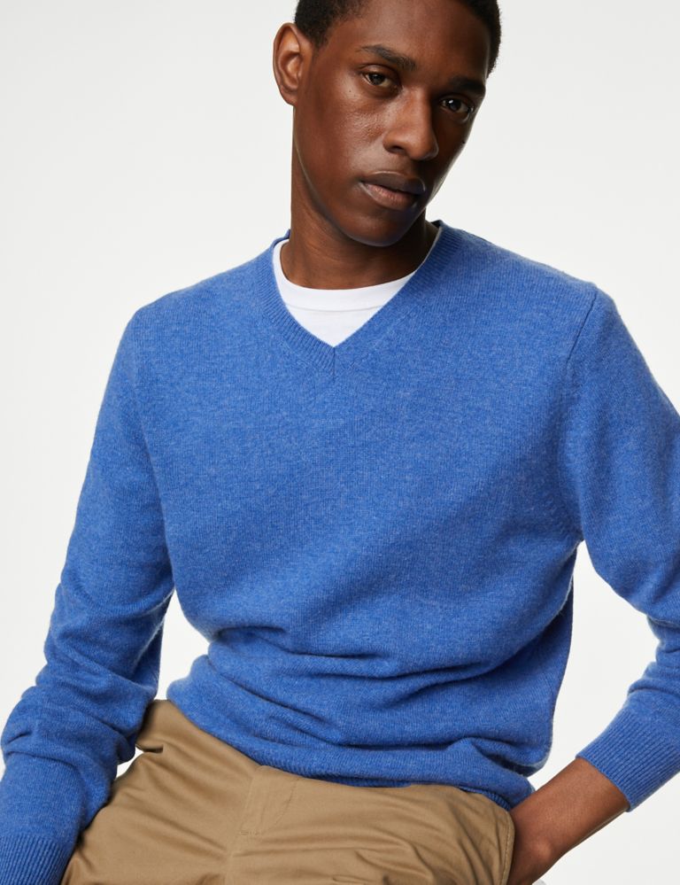 Pure Extra Fine Lambswool V-Neck Jumper 1 of 5
