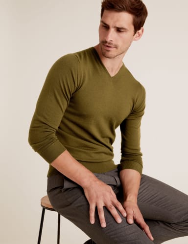Pure Extra Fine Merino V-Neck Jumper 1 of 5