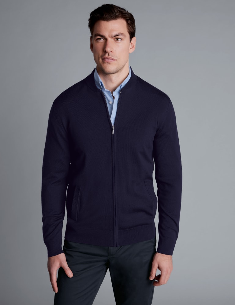 Pure Extra Fine Merino Wool Knitted Bomber | Charles Tyrwhitt | M&S