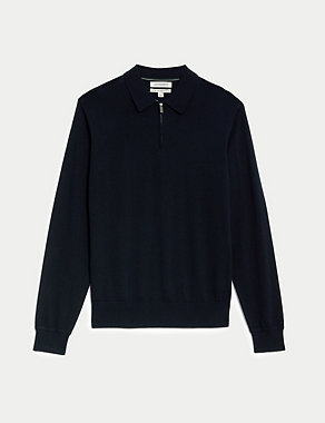 Pure Extra Fine Merino Wool Knitted Polo Image 2 of 6