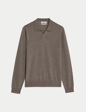 Pure Extra Fine Merino Wool Knitted Polo Shirt Image 2 of 5