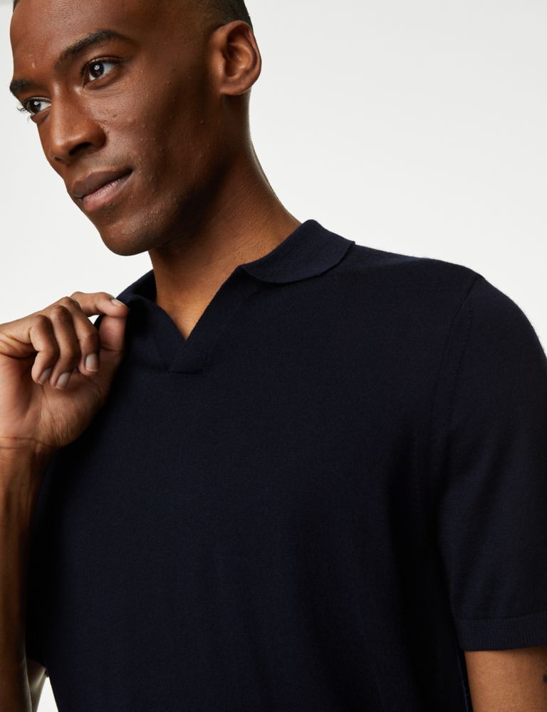 Pure Extra Fine Merino Wool Knitted Polo Shirt 4 of 6