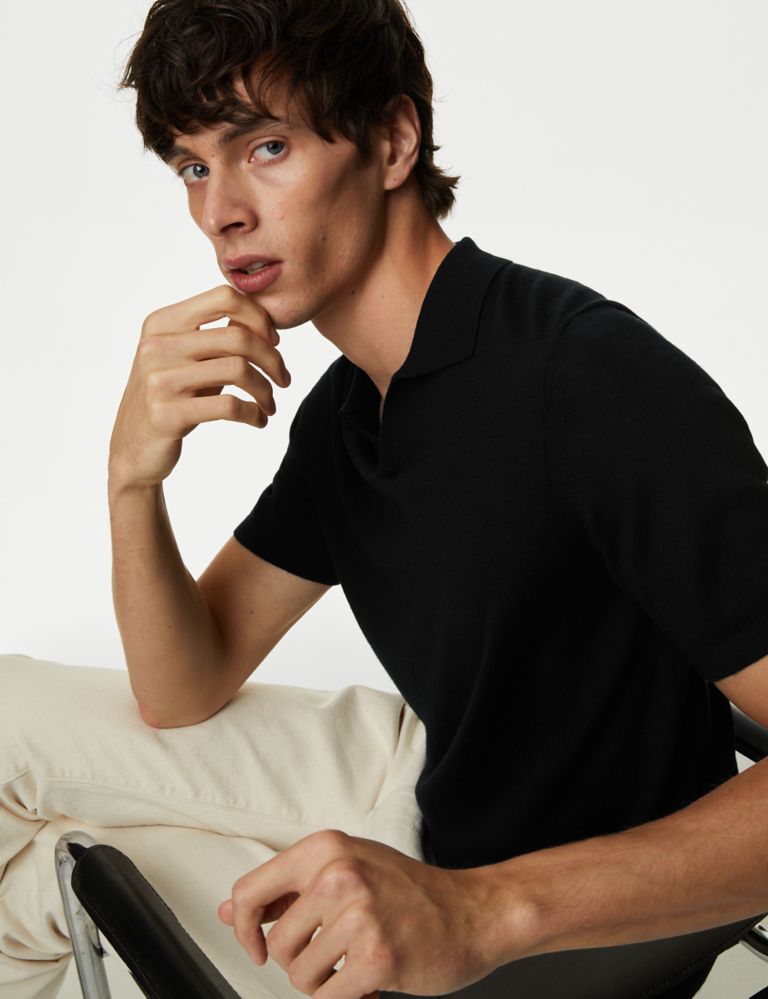 Pure Extra Fine Merino Wool Knitted Polo Shirt 1 of 4