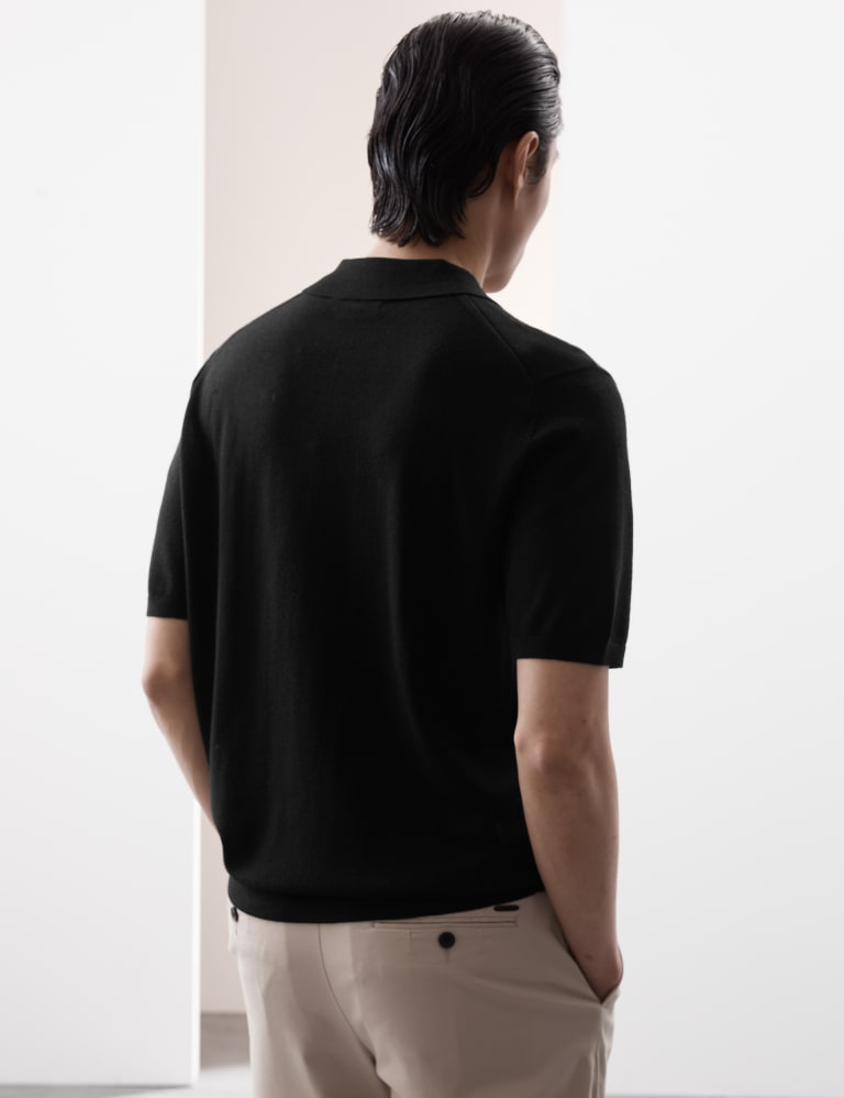 Pure Extra Fine Merino Wool Knitted Polo Shirt 3 of 4