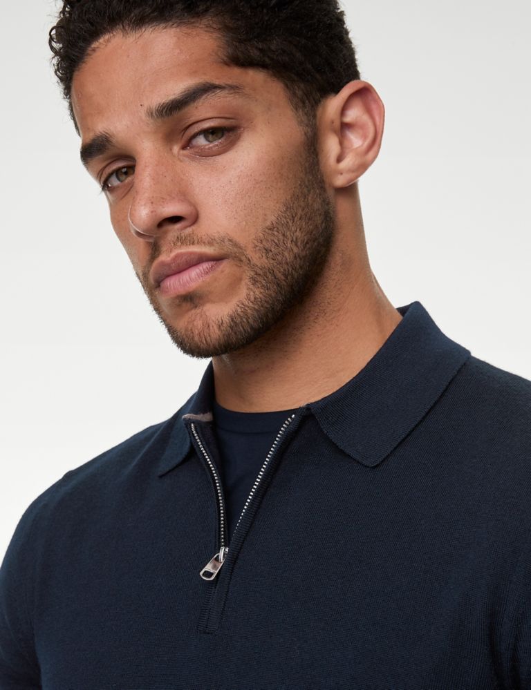 Pure Extra Fine Merino Wool Knitted Polo Shirt 4 of 5
