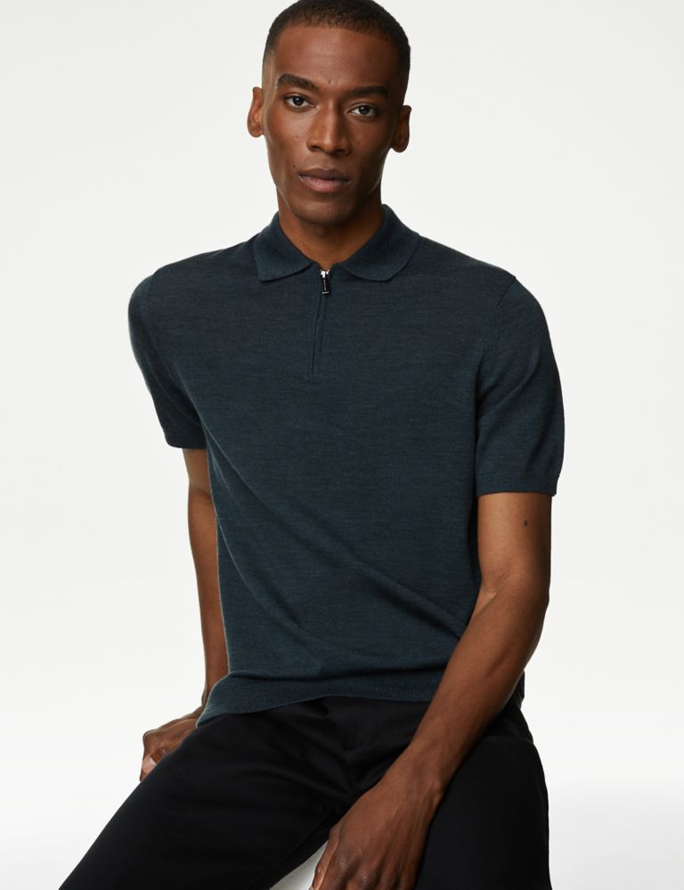 Pure Extra Fine Merino Wool Knitted Polo Shirt 1 of 5