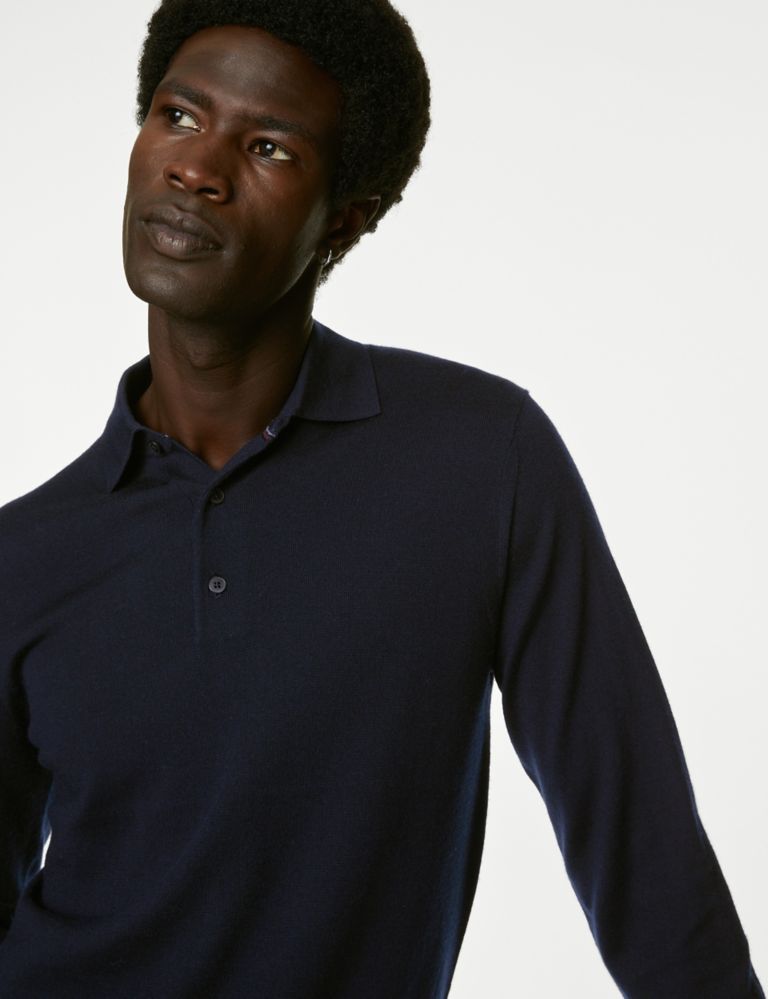 Pure Extra Fine Merino Wool Knitted Polo Shirt 4 of 5