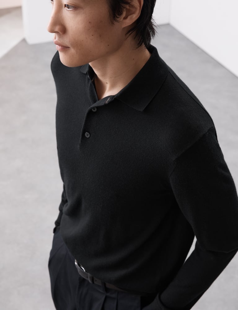 Pure Extra Fine Merino Wool Knitted Polo Shirt 4 of 5