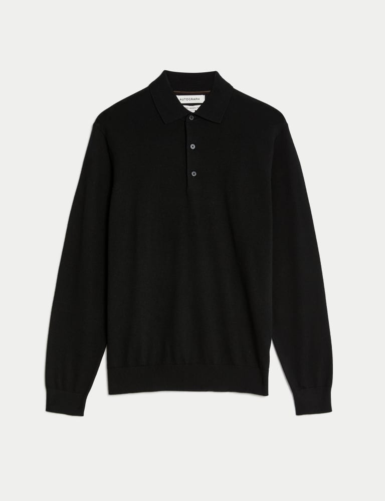 Pure Extra Fine Merino Wool Knitted Polo Shirt Autograph M S