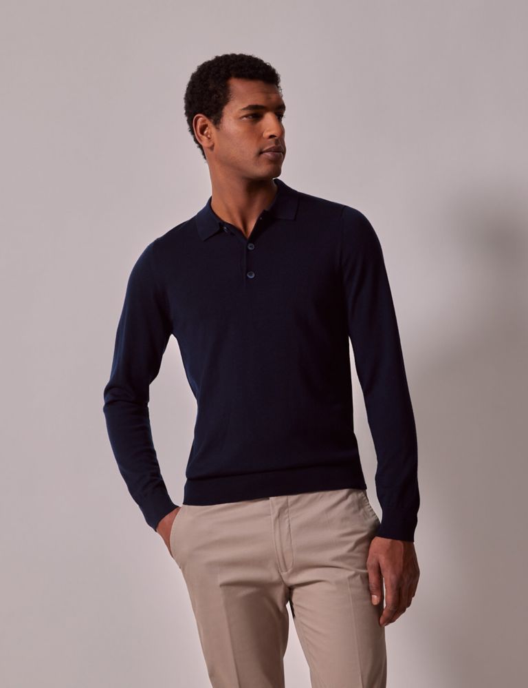 Pure Extra Fine Merino Wool Knitted Polo Shirt 1 of 6