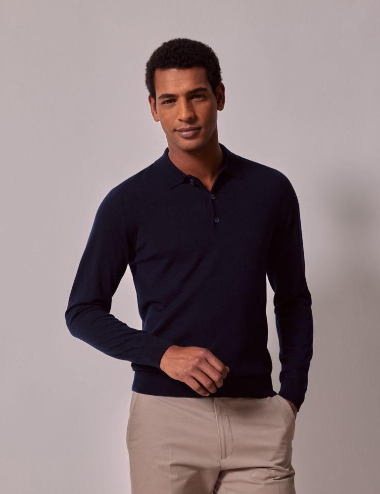 Pure Extra Fine Merino Wool Knitted Polo Shirt 2 of 6