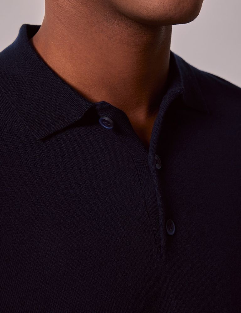 Pure Extra Fine Merino Wool Knitted Polo Shirt 5 of 6