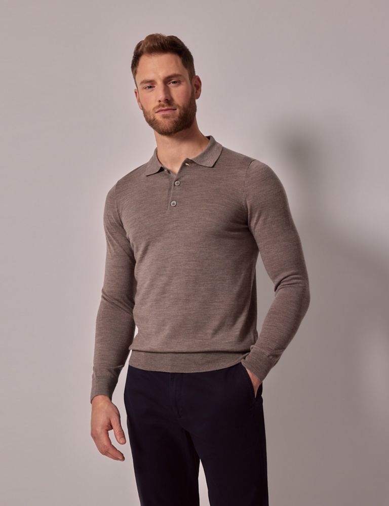 Pure Extra Fine Merino Wool Knitted Polo Shirt 1 of 6