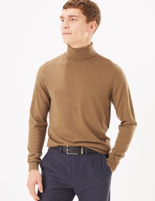 Mens merino wool hot sale roll neck jumper