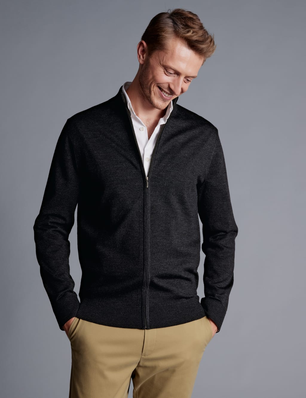 Pure Extra Fine Merino Wool Zip Up Cardigan 3 of 6