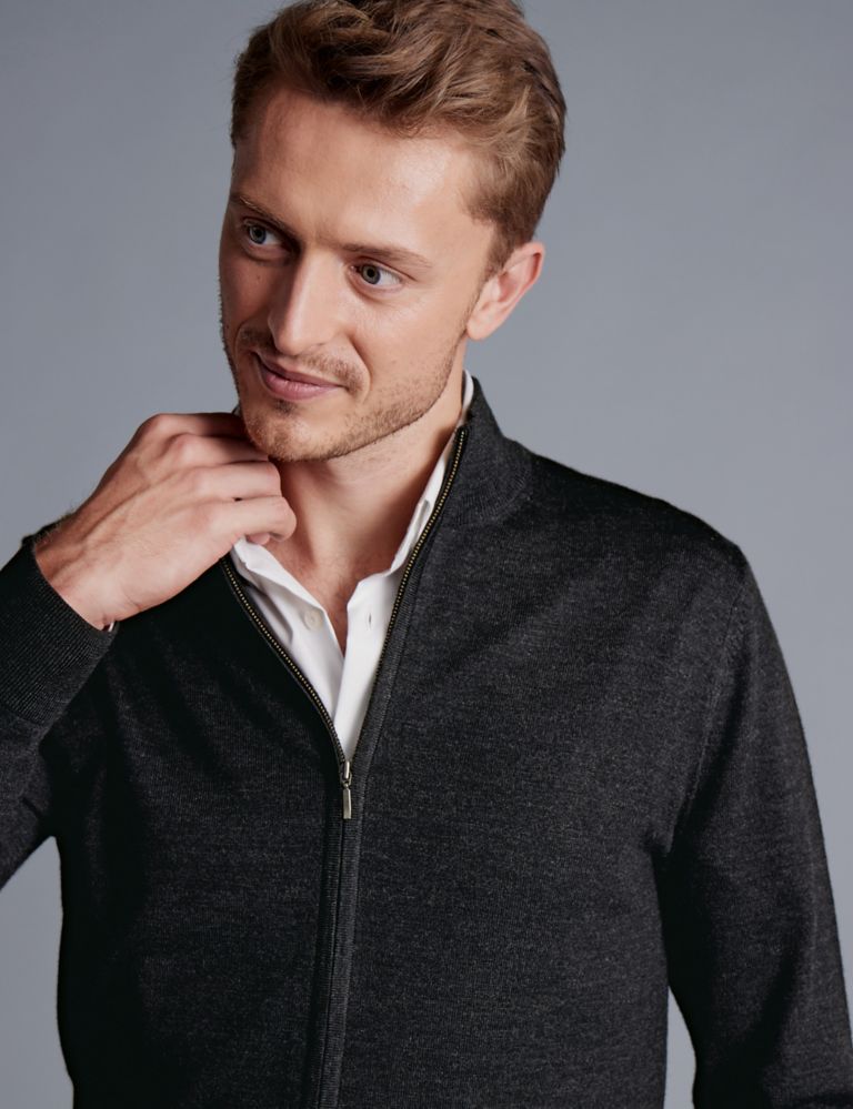 Buy Pure Extra Fine Merino Wool Zip Up Cardigan | Charles Tyrwhitt | M&S