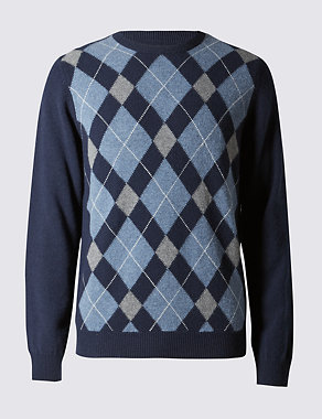 Pure Lambswool Argyle Jumper Image 2 of 3