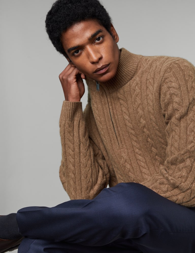 Pure Lambswool Cable Half Zip Jumper | JAEGER | M&S