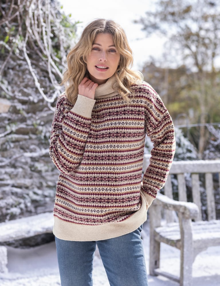 Pure Lambswool Fair Isle Roll Neck Jumper