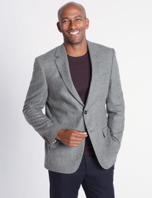 Pure Lambswool Herringbone Jacket | M&S Collection Luxury | M&S