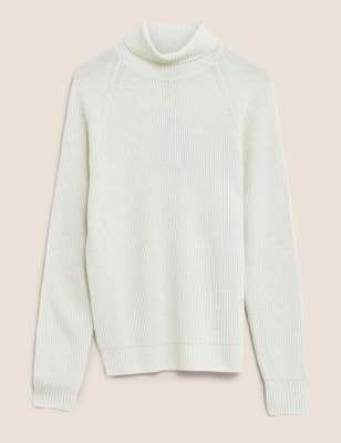 white ribbed roll neck jumper