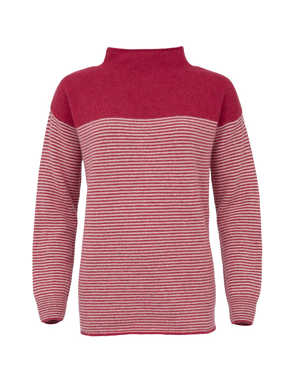 Pure Lambswool Striped Funnel Neck Jumper 1 of 9