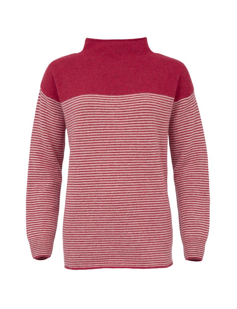 Pure Lambswool Striped Funnel Neck Jumper 2 of 9