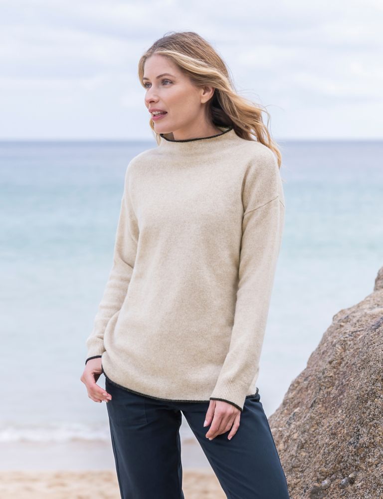 Pure Lambswool Striped Funnel Neck Jumper 3 of 4