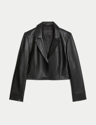 Pure Leather Cropped Blazer Image 2 of 6