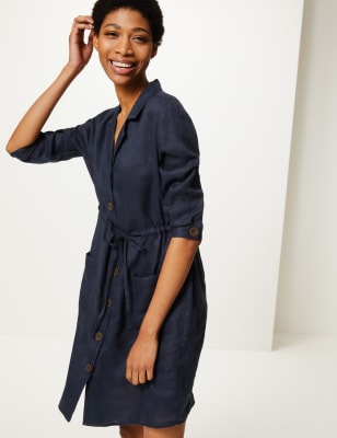 M&S Collection Blue Shirt Dress, Women's Fashion, Dresses & Sets, Dresses  on Carousell