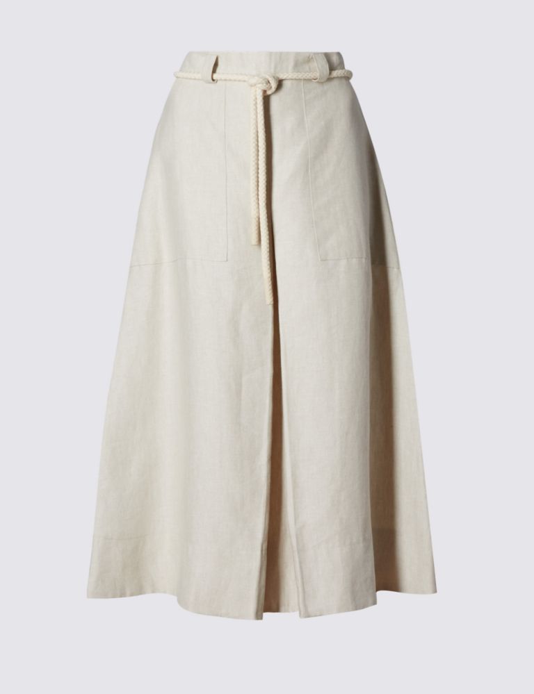 Pure Linen A-Line Skirt with Belt 1 of 3